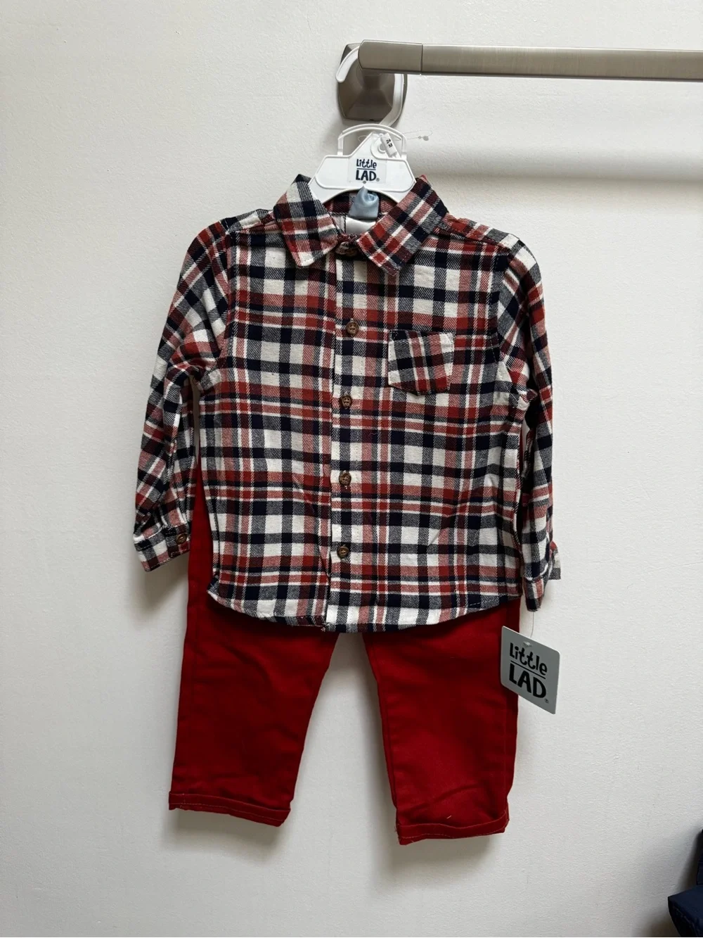 Toddler Boy Little Lad 3-pc Red Bomber Vest, Shirt & Pants Set NWT